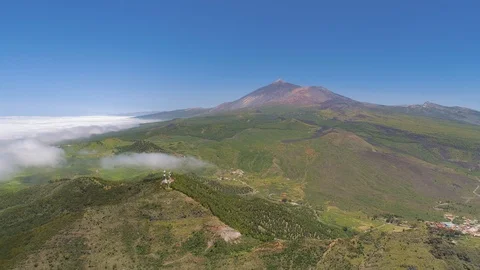 Aerial view of volcanic mountain El Teide on Tenerife in a national park Stock Footage 97705672