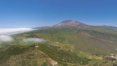 Aerial view of volcanic mountain El Teide on Tenerife in a national park Stock Footage 97705768