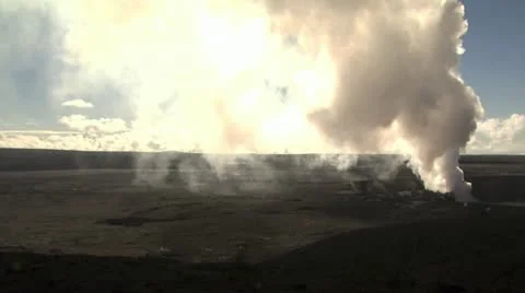 Aerial View Of Volcanic Steam Cloud Rising and Obscuring The Sun Video stock 19287910