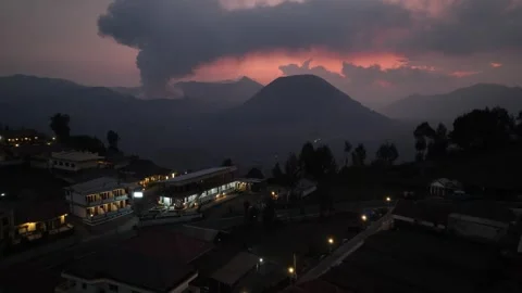 Aerial view of volcano bromo at dusk in java indonesia Stock Footage 266991194