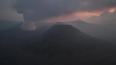 Aerial view of volcano bromo at dusk in java indonesia Stock Footage 266991220