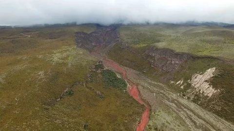 Aerial view of Volcano Cotopaxi, cloudy day, Ecuador Stock Footage 73926892