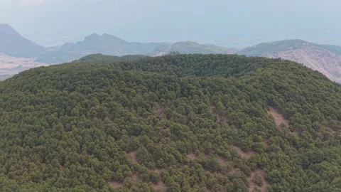 Aerial view of volcano covered with trees, China. Stock Footage 331944480
