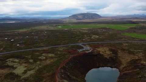 Aerial view of a volcano crater in Iceland Stock Footage