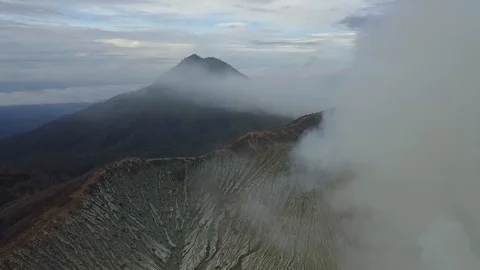Aerial view of volcano crater Mount Gunung  Idjen, Jawa, Indonesia. Stock Footage 101905856