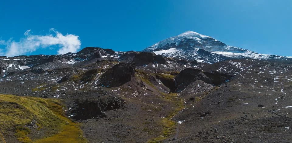 Aerial view of Volcano Lanin in Lanin National Park Stock Photos
