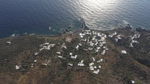 Aerial view of Volcano Stromboli  (2) Stock Footage 163659862