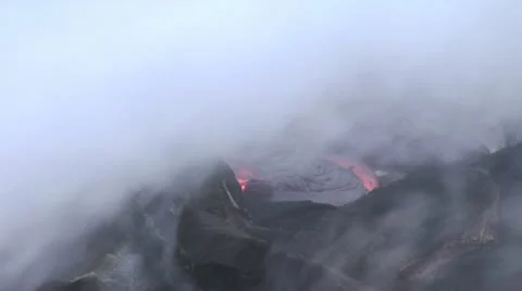 Aerial View of Volcano Summit Filled With Hot Molten Lava Video stock 19288428