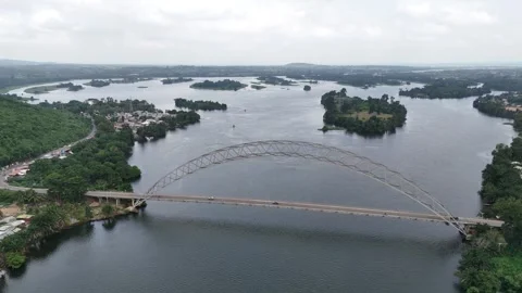 Aerial View of the Volta River and Lush Landscape near Akosombo, Ghana Stock-Footage 330862098