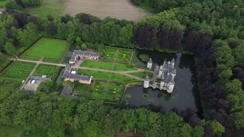 Aerial View Of Vorselaar Castle Moat Architecture In Antwerp Belgium Stock Footage 343586152