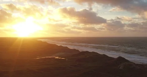 Aerial view of vorupor, tiny fishing village in northern denmark Stock Footage 59043516
