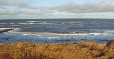 Aerial view of vorupor, tiny fishing village in northern denmark Stock Footage 62394857
