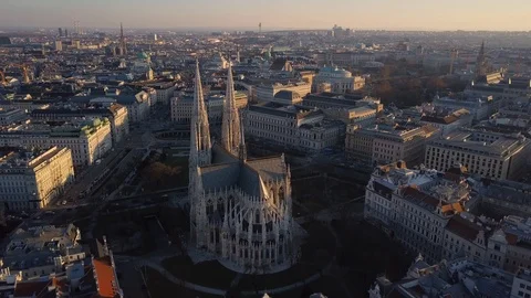 Aerial view of Votivkirche Stock Footage 100676639