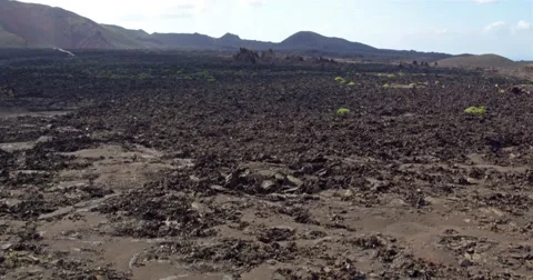 Aerial view vulcano Lanzarote in the sun Stock Footage 62423637