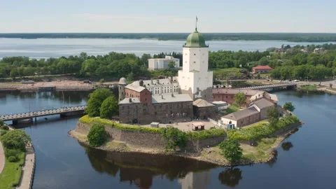 Aerial view of Vyborg castle Stock Footage 155463424