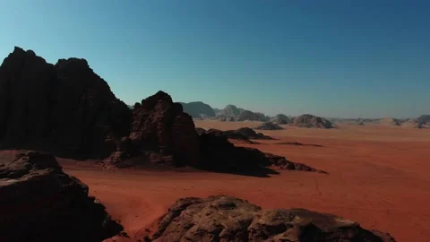 Aerial View Wadi Rum Desert near Aqaba | Largest Valley in Jordan Video stock 141745534