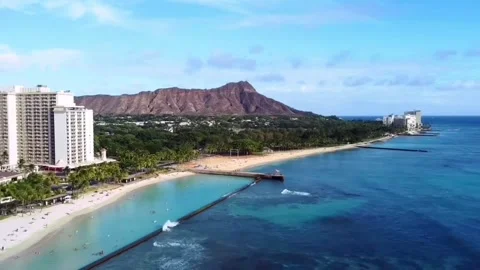 Aerial view of Waikiki Hawaii Stock Footage