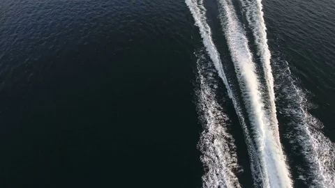 Aerial view of the wake of a boat Stock Footage 71004341