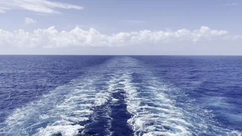 Aerial View of Wake Left By Large Cruise Ship from Behind 動画素材 241567209