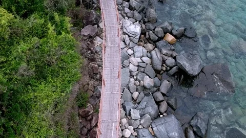 Aerial View Of A Walking Path on Tropical Island. Drone Footage Stock Footage 282801010