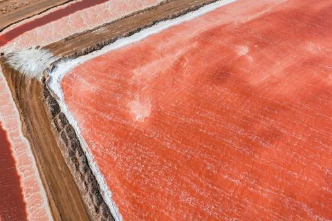 Aerial view of Walvis Bay salt flats and pink water ponds in Namibia. Stock Photos