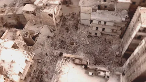 Aerial view of the war-torn Syrian city of Aleppo. Stock-Footage 170131069