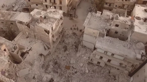 Aerial view of the war-torn Syrian city of Aleppo. Stock-Footage 170131204