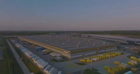 Aerial view on Warehouse. Drone view of the central warehouse in Silesia, Sos Video stock 194124398
