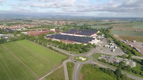 Aerial View of Warehouse with solar system, traffic 動画素材 161811708