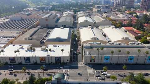 Aerial View of Warner Bros Studio Backlots and Sound Stages in Burbank Stock-Footage 307824705