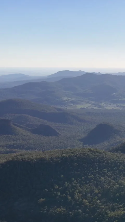 Aerial View of Warrumbungle Mountain Range Peaks and Forest Stock Footage 341069132