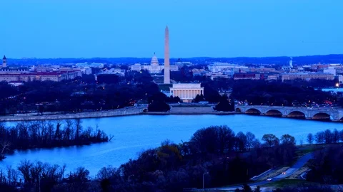 Aerial view of Washington D.C. from Top of Town restaurant, Arlington, Virginia Stock Footage