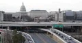 Aerial View Washington D.C. Us Capitol Building with Cars Traffic Jam on Highway 4k or 4k+ Resolution