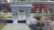 An Aerial View Of The Washington Square Arch In Nyc. The Drone Camera Stock Footage