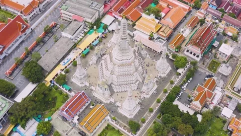 Aerial view of Wat Arun temple in Bangkok, Thailand Stock Footage 345592286