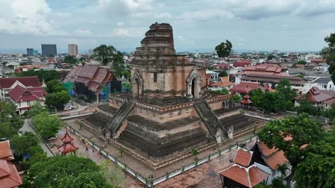 Aerial view of Wat Chedi Luang Chiang Mai Thailand Video stock 266517606