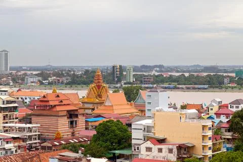 Aerial view of Wat Ounalom in Phnom Penh Foto stock