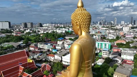 Aerial view of Wat Paknam Phasi Charoen temple in Bangkok city Thailand Stock Footage 247433869
