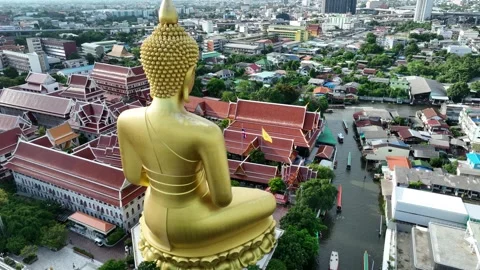 Aerial view of Wat Paknam Phasi Charoen temple in Bangkok city Thailand Stock Footage 247434136