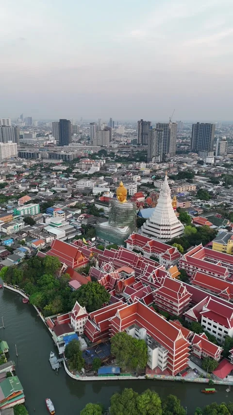 Aerial View of Wat Paknam Phasi Charoen in Bangkok, Thailand Stock Footage 335944462