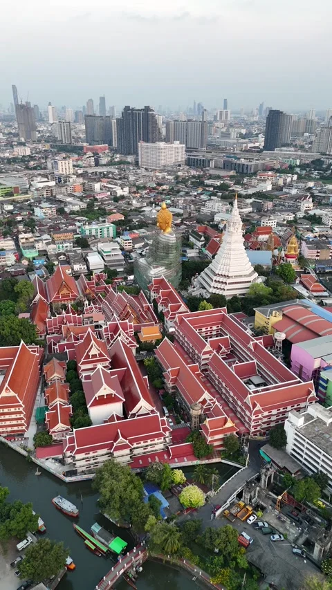 Aerial View of Wat Paknam Phasi Charoen Temple in Bangkok, Thailand Stock Footage 335944599