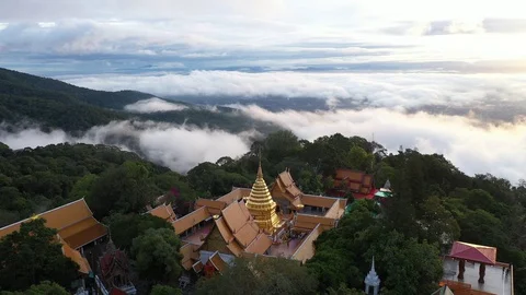 Aerial view at Wat Phra That Doi Suthep temple in Chiangmai, Thailand. Stock Footage 132230903