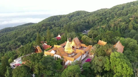 Aerial view at Wat Phra That Doi Suthep temple in Chiangmai, Thailand. Stock Footage 194468180