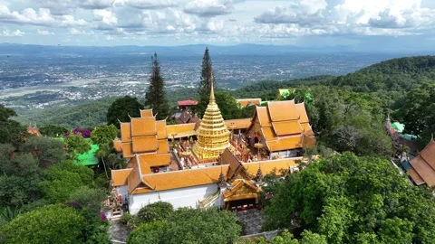 Aerial view of Wat Phra That Doi Suthep in Chiang Mai Thailand Stock Footage 266512718