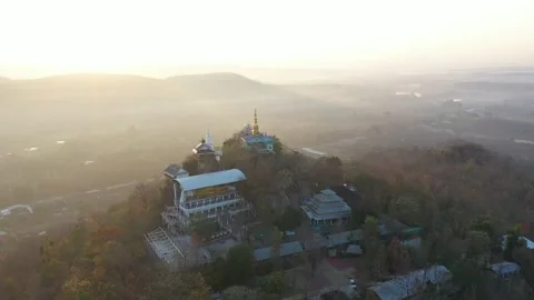 Aerial view Wat Phra Phutthabat Phra Nam in the morning at Lamphun, Thailand. Stock Footage 233587828