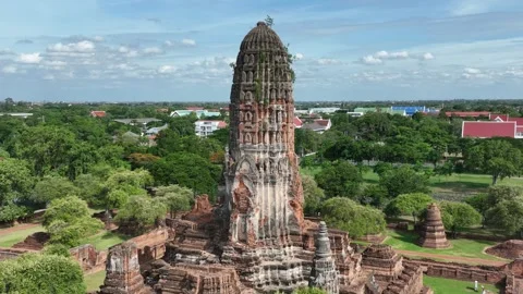 Aerial view of Wat Phra Ram Ayuthaya Thailand Stock Footage 247427946