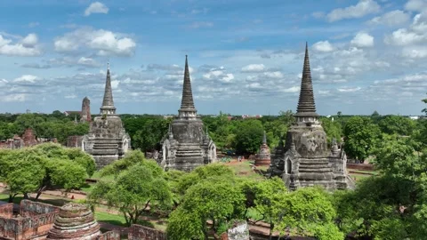 Aerial view of Wat Phra Si Sanphet Ayuthaya Thailand Stock Footage 247427827