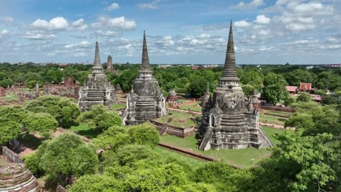 Aerial view of Wat Phra Si Sanphet Ayuthaya Thailand Stock Footage 247427874
