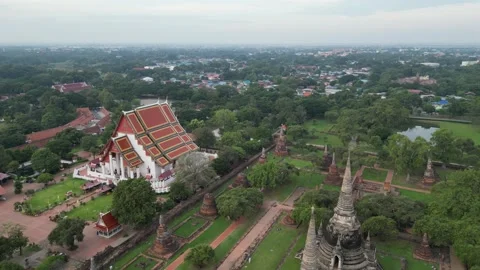 Aerial View of Wat Phra Si Sanphet in Ayutthaya, Thailand Stock Footage 335586397