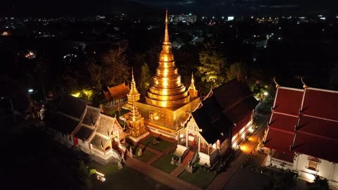 Aerial view of Wat Phra Singh Chiang Mai Thailand Video stock 266416347